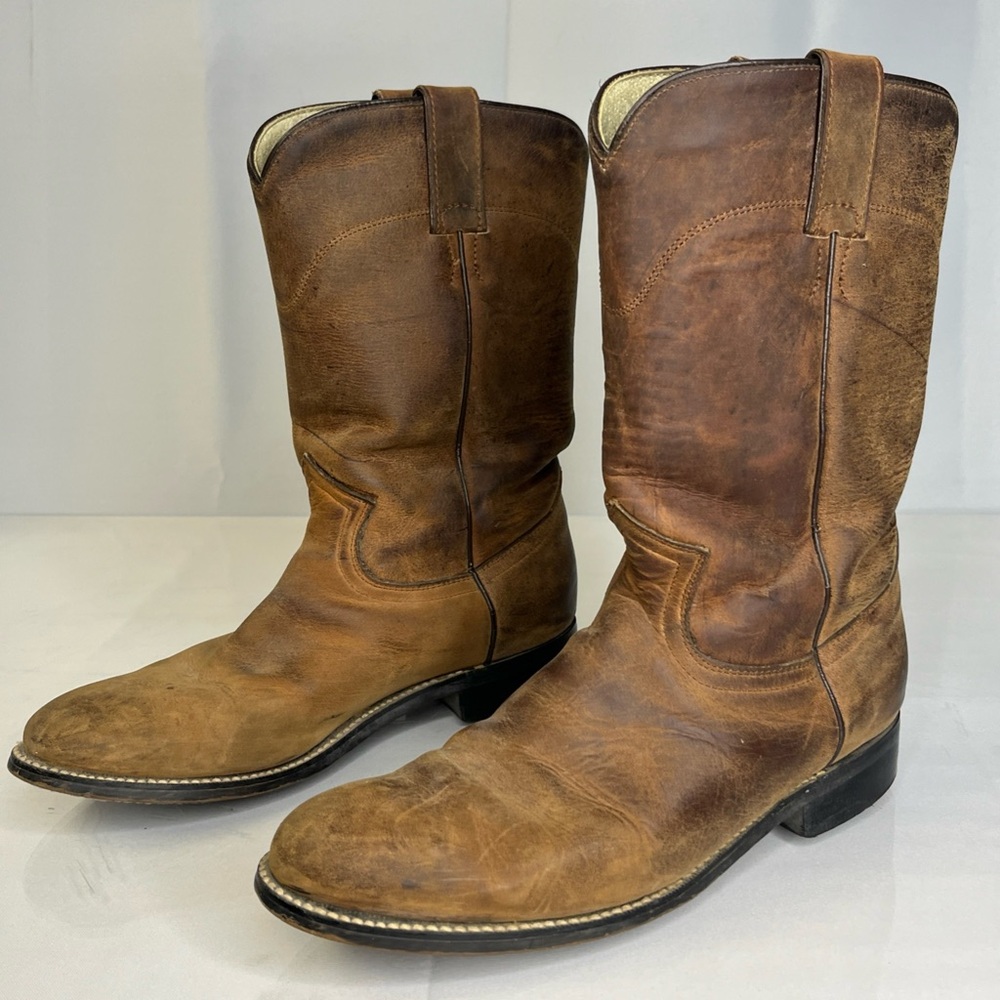 Silverton Waxed Tobacco Leather Roper Round Toe Women Boots Size 6B